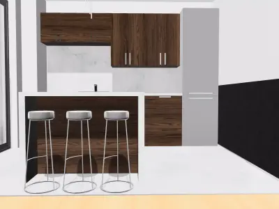Single wall kitchen with Island  3D model