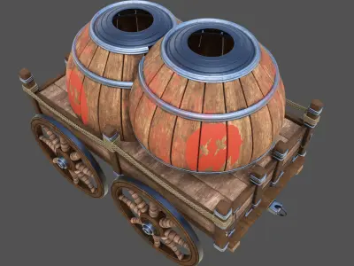 Caravan - 2 two wooden barrels on cart 3D model