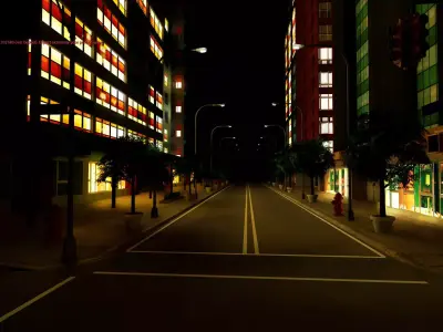 City Downtown Skyscraper Street - Night - Unreal - Lot 09 Low-poly 3D model