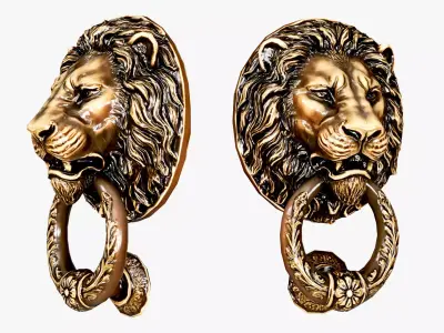 Lion Head Door Knocker   High Poly   Low Poly   PBR Low-poly 3D model
