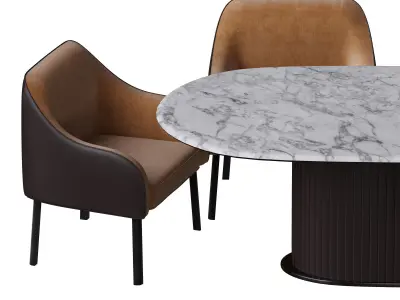 Luxury Italian Leather Dining Table and Chairs 3D model
