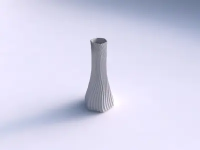 Vase squeezed hexagon with wavy extruded lines 4 3D print model