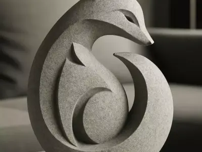 Abstract Stone Fox Sculpture Minimalist Animal 3D Low-poly 3D model