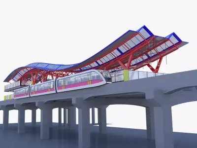 Monorail station with train 2023 IV 3D model