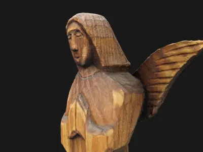 Wooden angel with a broken wing Low-poly 3D model