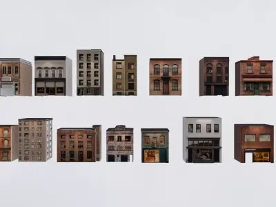 14 Low Poly Downtown Buildings Low-poly 3D model