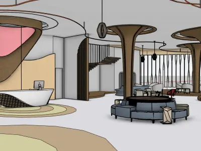 Modern hotel reception - interior designed 3D model