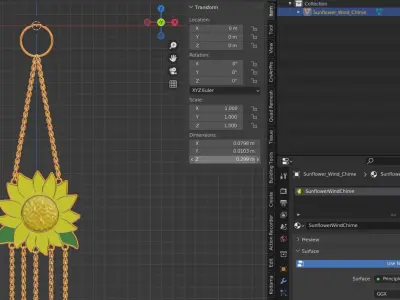 Sunflower Wind Chime Low-poly 3D model