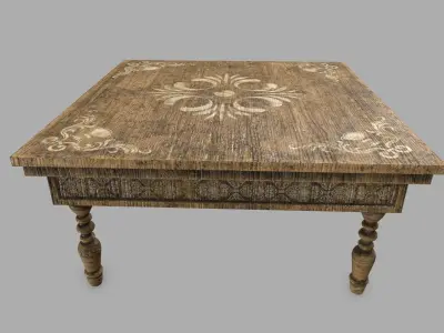 Table wooden with ornate design Low-poly 3D model