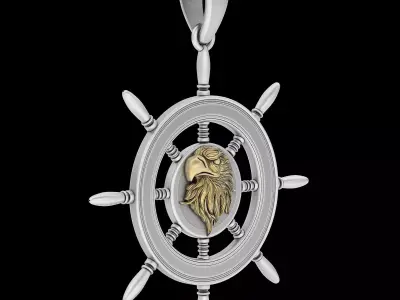 Eagle wheel pendant  silver gold jewelry printable 3D model 3D print model