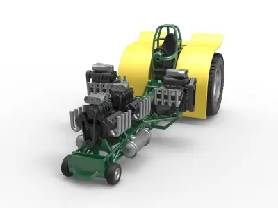 Pulling tractor 4 engines V8 Version 4 Scale 1 to 25 3D print model