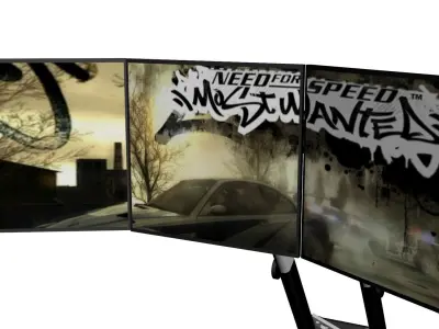 Gaming Chair For Racing Games With Three Display 3D model