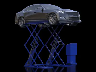 Automotive Scissor Lift and Sedan 3D model