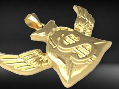 Money Bag Wings DC  Pendant Hip Hop Jewelry 3D print model