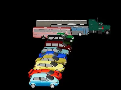 Car Pack Includes Bus and Truck  Game Ready Low-poly 3D model