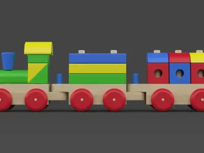 Wooden Toy Train 3D model
