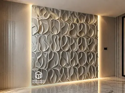 modern panel wall decor set wall relief mural CNC 77  3D model