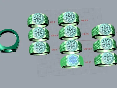 Luxury watch like mens ring 7 stones 3D print model