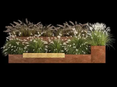 Flowerbed With Bushes In Rusty Flowerpots 1137 3D model