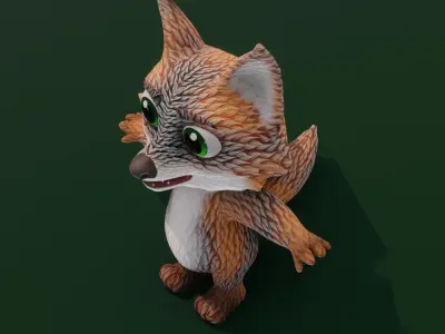 Cartoon Grey Fox Rigged 3D Model Low-poly 3D model