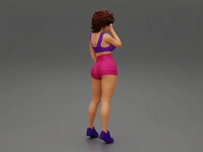 Beautiful Girl With Curly Hair Wearing Mini Short and sneakers 3D print model