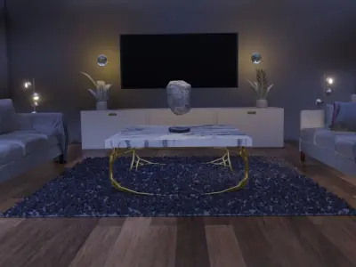 THE ROOM living with furniture and tv 3D model