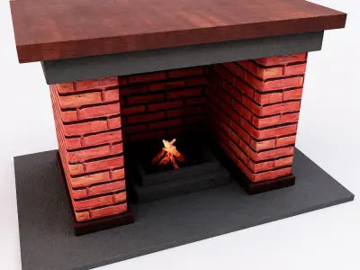 Bricks fireplace low poly 3d model  Low-poly 3D model