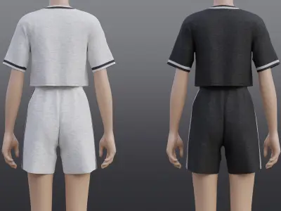 Sport Set T-Shirt and Shorts Tracksuit - 2 Piece Outfit Low-poly 3D model