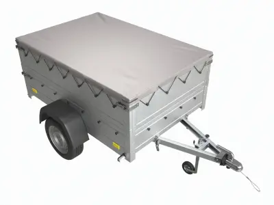 Single axle car trailer with extra walls cover jockey wheel 3D model