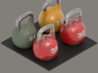 Kettlebell Set for GYM with  Rubber Floor Mat  Low-poly 3D model