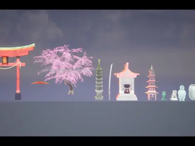 Cyberpunk Japanese Holograms  Neon Set - Set of 51 Holograms  Low-poly 3D model