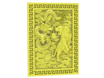 Chinese Dragon Relief Panel with Greek Border Design  4025 3D print model
