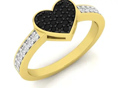 Black and White Diamond Ladies Promise Heart Engagement Ring 3D print model