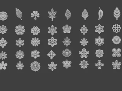 set of 40 Small Decorative floral 3D Models Jewelry  3D print model