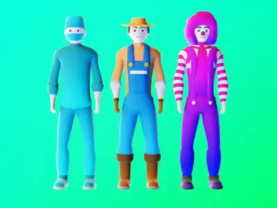 Casual Character Pack 4 Rigged NPCs Low-poly 3D model