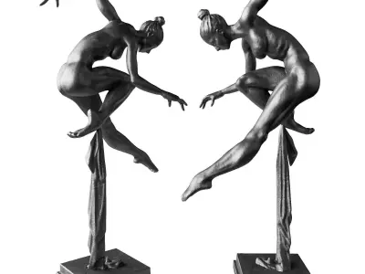 Dancer with fabric sculpture Low-poly 3D model