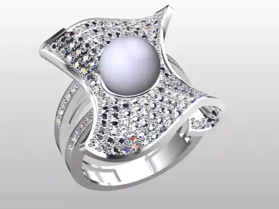 Gold Ring with Pearl and Diamonds 3D print model