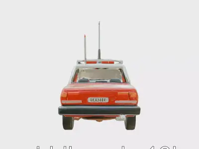 Red Service Communication Car with Antennas Low-poly 3D model
