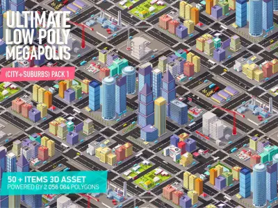 Ultimate Low Poly Megapolis City Pack 3D model