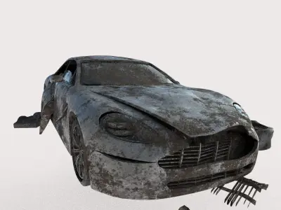 Damaged abandoned wrecked rusted Aston Martin car model 3D model