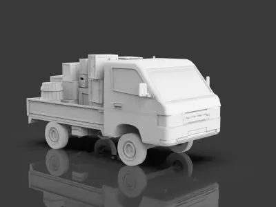 Low Poly Truck With Crates And Barrels - Untextured  Low-poly 3D model