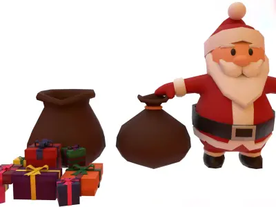 Santa claus with presents Low-poly 3D model