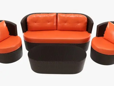 Rattan furniture set 02 3D model