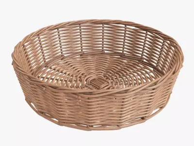 Wicker basket round light brown 3D model
