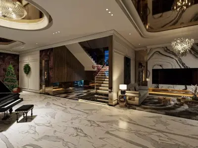 Living Room  Kitchen Interior 3D model