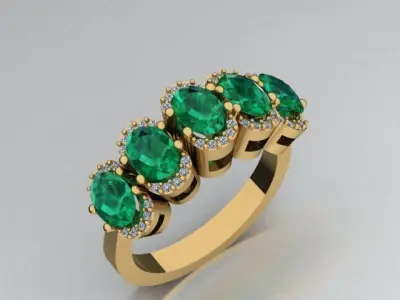 FIVE STONE OVAL RING  3D print model