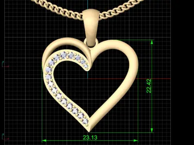 Heart pendant  gold printable jewelry 3D model 3D print model