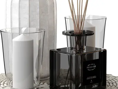 Candle decorative set with eucalyptus 001 3D model