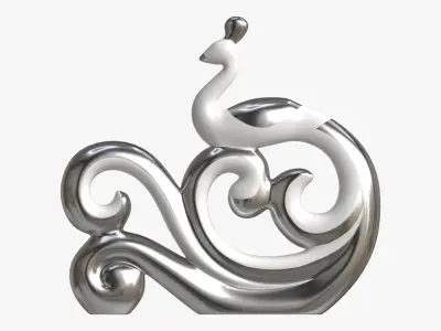 Modern Peacock Ceramic Figurine silver 3D model