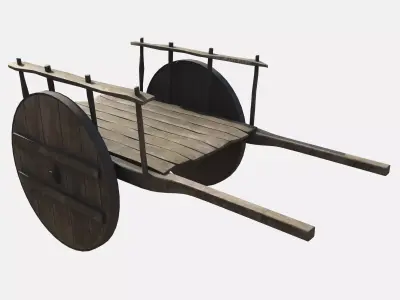 wooden cart  Low-poly 3D model